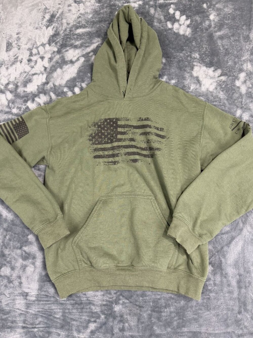 Grunt Style Mens American Flag Hoodie Olive Green S
